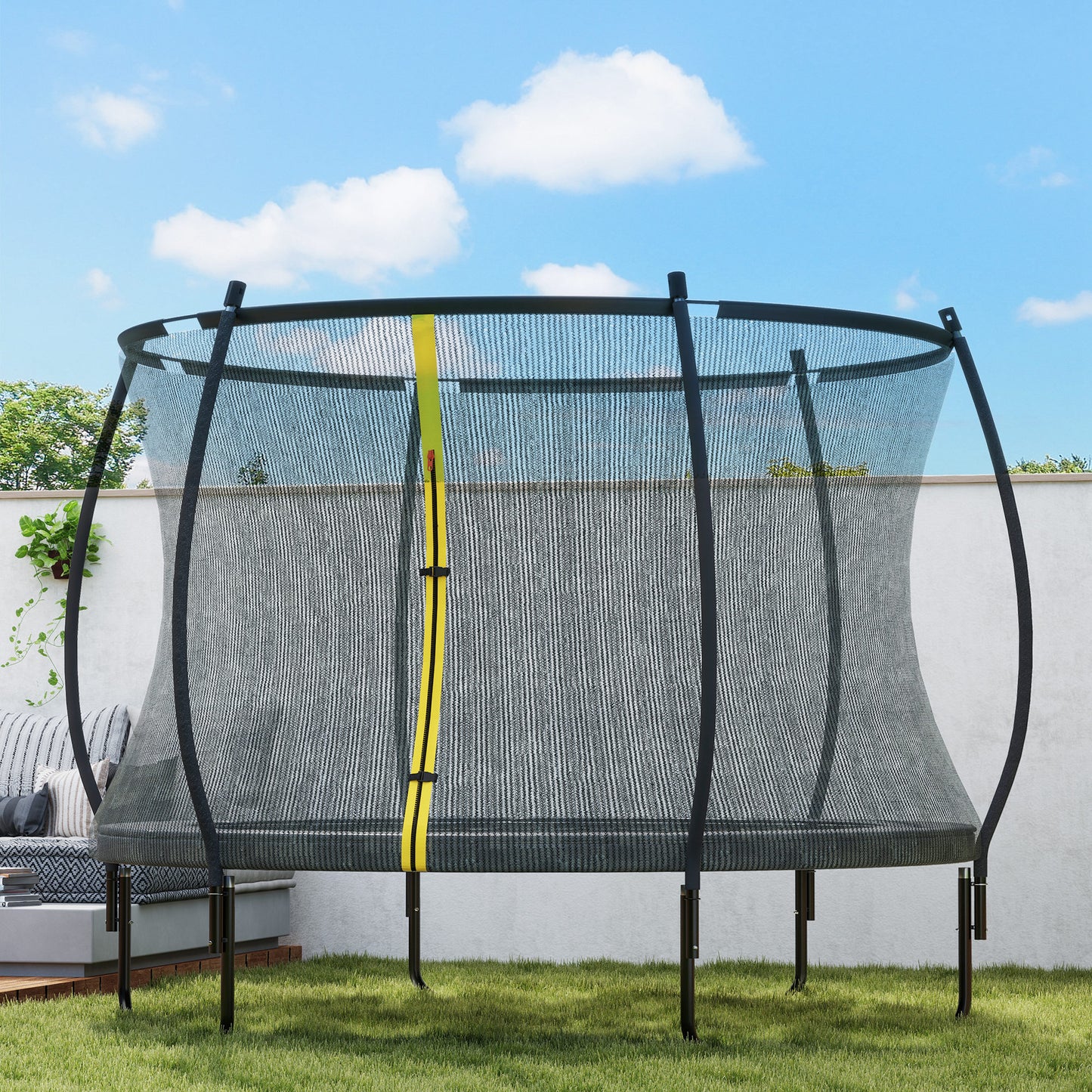 8ft Outdoor Trampoline with Enclosure Net, Spring Cover, Black