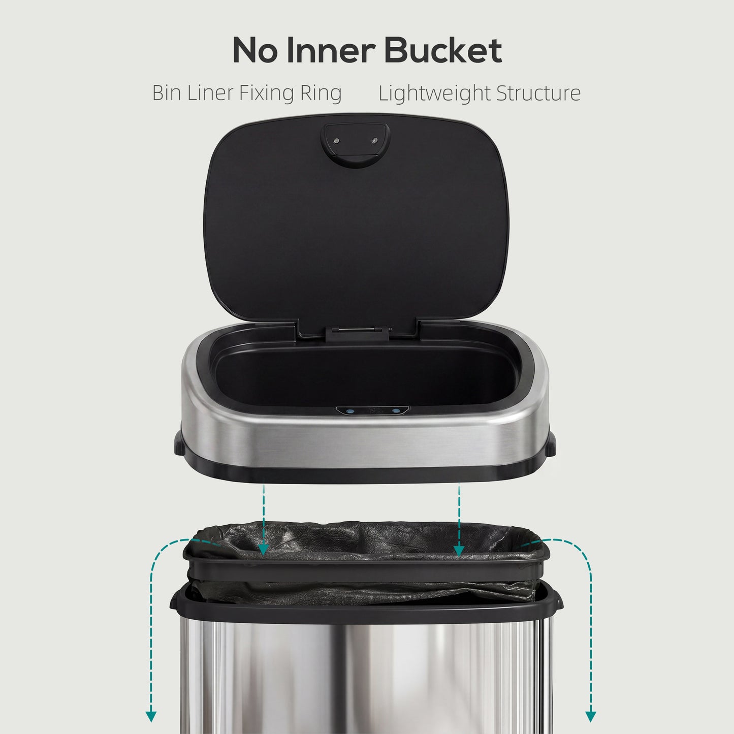 58L Motion Sensor Bin, Automatic Touchless Rubbish Bin with Fingerprint Resistant Stainless Steel for Kitchen, Hygienic Gyms