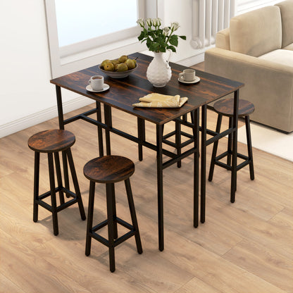 6-Piece Industrial Bar Table Set, 2 Breakfast Tables with 4 Stools Brown