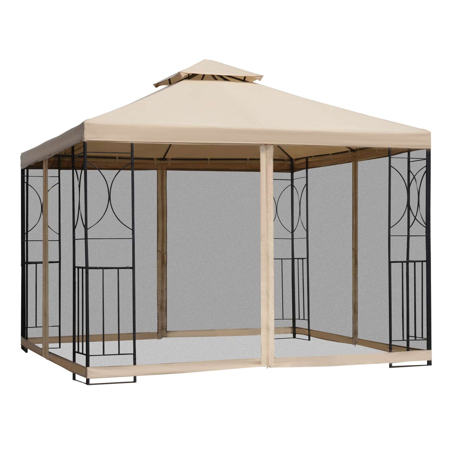 3(m) x 3(m) Garden Gazebo, Double Roof Outdoor Gazebo Canopy Shelter with Netting, Solid Steel Frame for Garden, Lawn