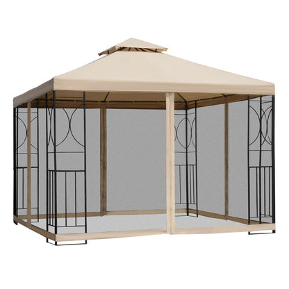 3(m) x 3(m) Garden Gazebo, Double Roof Outdoor Gazebo Canopy Shelter with Netting, Solid Steel Frame for Garden, Lawn