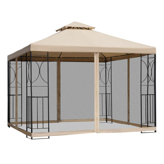3(m) x 3(m) Garden Gazebo, Double Roof Outdoor Gazebo Canopy Shelter with Netting, Solid Steel Frame for Garden, Lawn