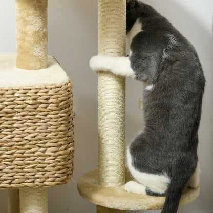 95cm Cat Tree Tower for Indoor Cats, with Scratching Post, Cat House, Toy Ball, Platform - Beige