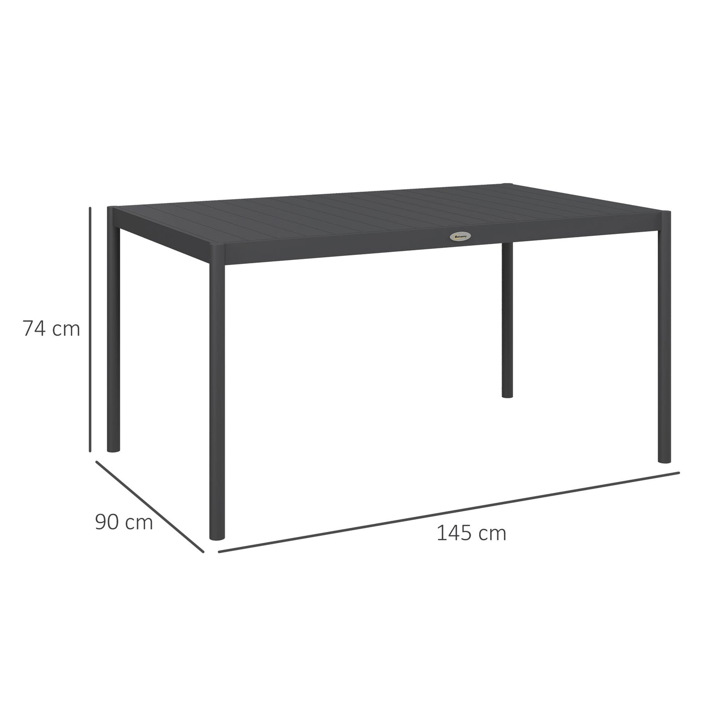 Six-Seater Outdoor Table with Slatted Aluminium Top and Steel Legs