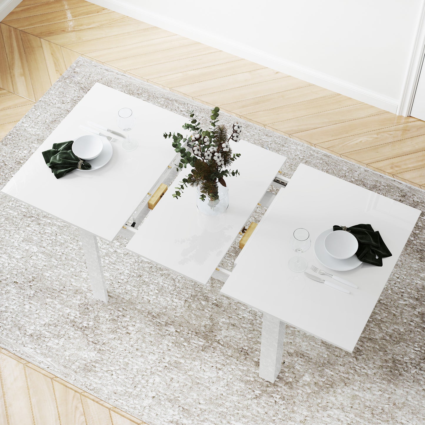 Extending Six-Person High Gloss Dining Table - White
