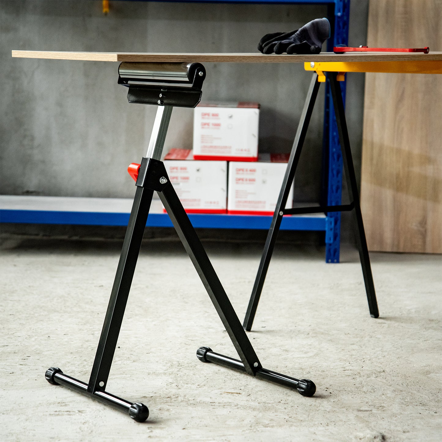 Folding Roller Stand, Material Support Pedestal with Ball Bearing Roller Height Adjustable Portable, Metal Construction