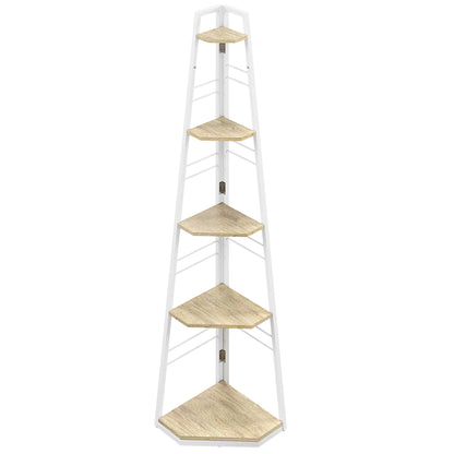 Five-Tier Corner Shelf - White/Wood-Effect