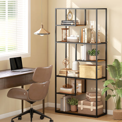 Industrial Bookcase Shelf, 6 Tier Metal Shelving, Storage Shelves for Living Room, Home Office, Bedroom, Rustic Brown