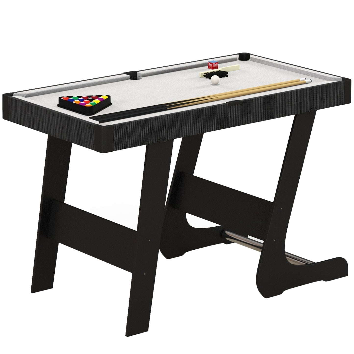 3.5ft Folding Pool Table, Snooker Table with Two Cues, 16 Balls, Chalk, Triangle, Brush - Grey