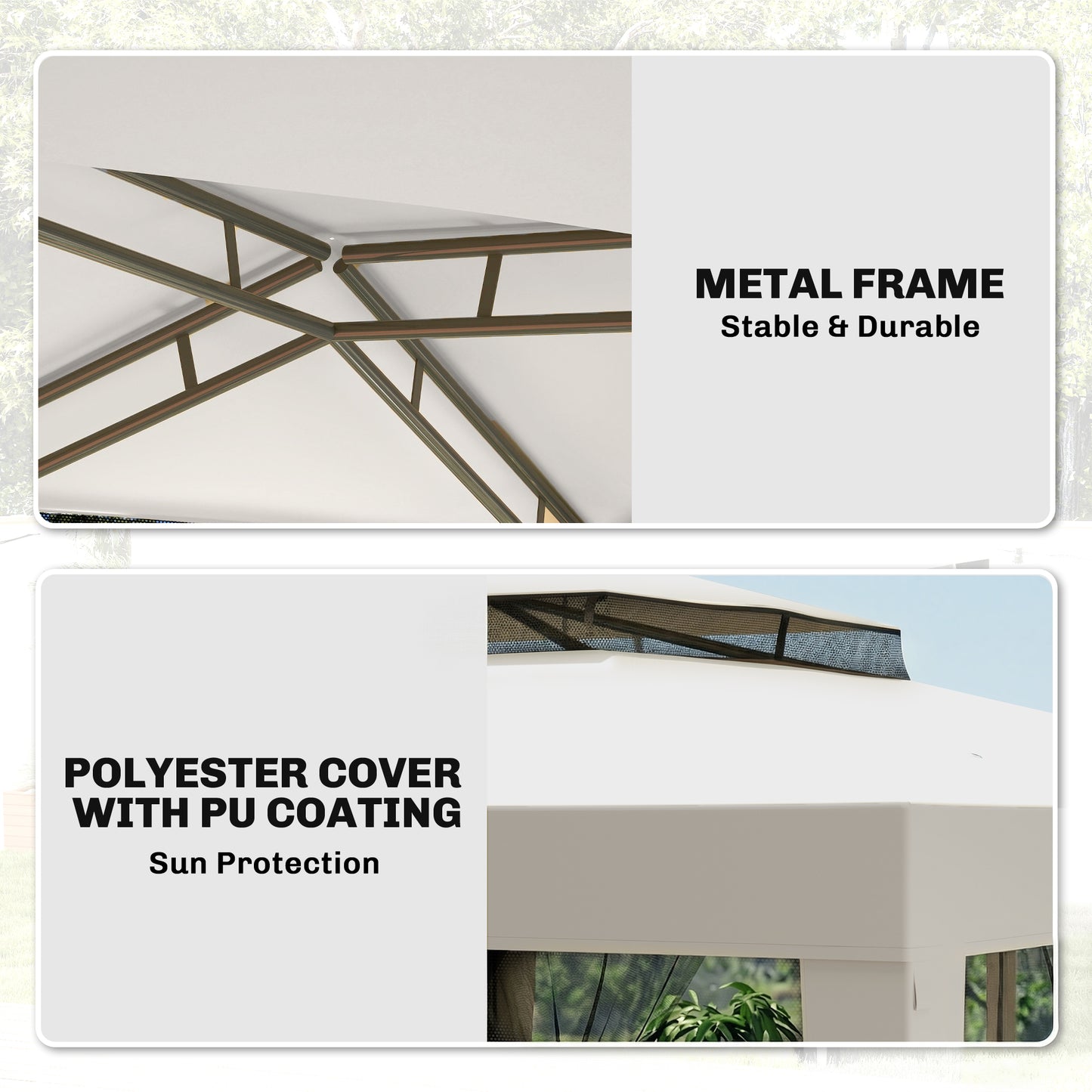 3 x 3 m Gazebo, Netting Party Tent, Patio Canopy Outdoor Event Shelter with Double Tier Roof, Cream White