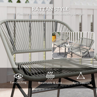 3 Pieces Rattan Bistro Set, Wicker Small Garden Table and Chairs Set with Cushions and Glass Top Coffee Table
