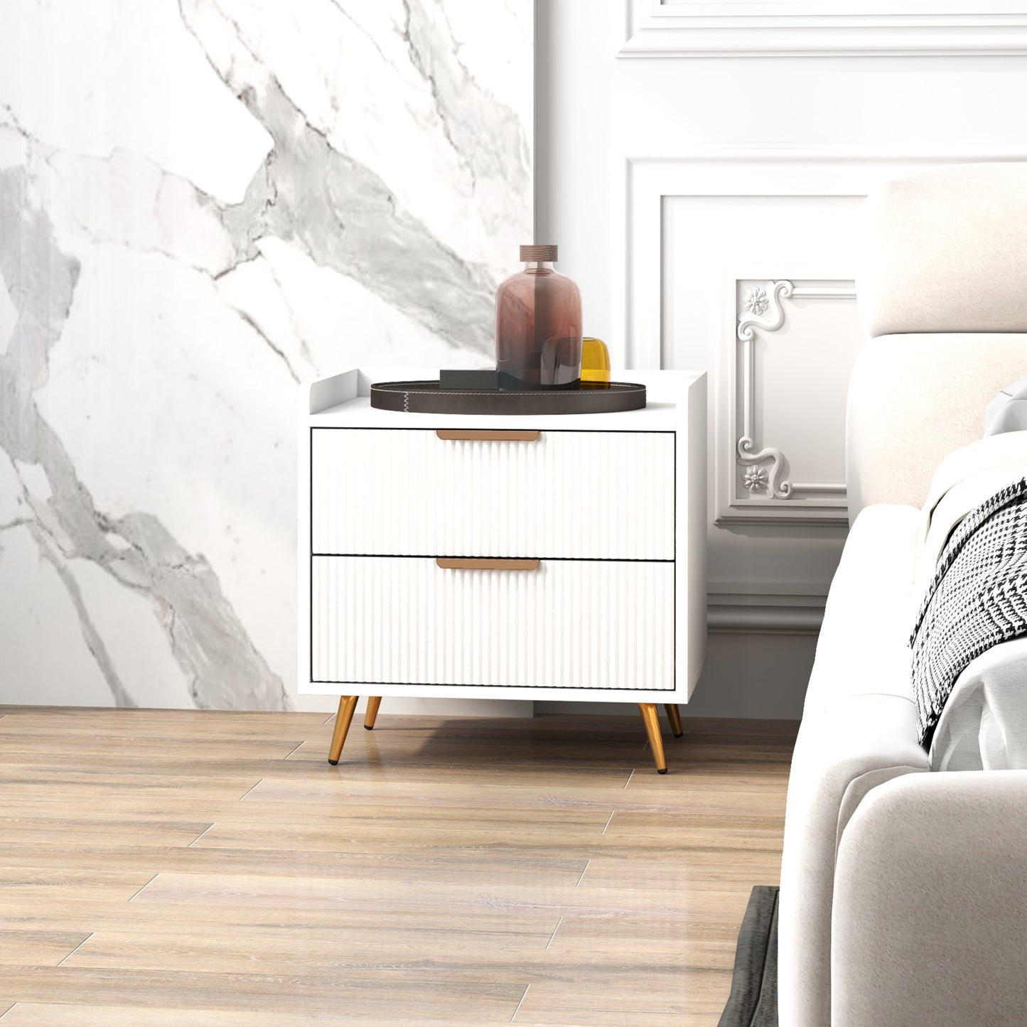 Elegant Two-Drawer Bedside Table - White
