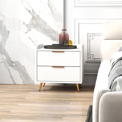 Elegant Two-Drawer Bedside Table - White