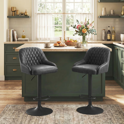 Bar Stools Adjustable Swivel Kitchen Chairs with Backrest Set of 2 for Kitchen Island Black