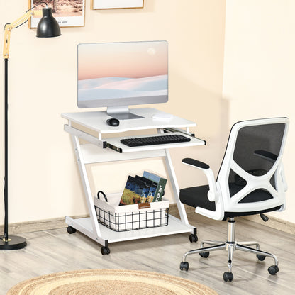 Movable Computer Desk with 4 Moving Wheels and Keyboard Tray White