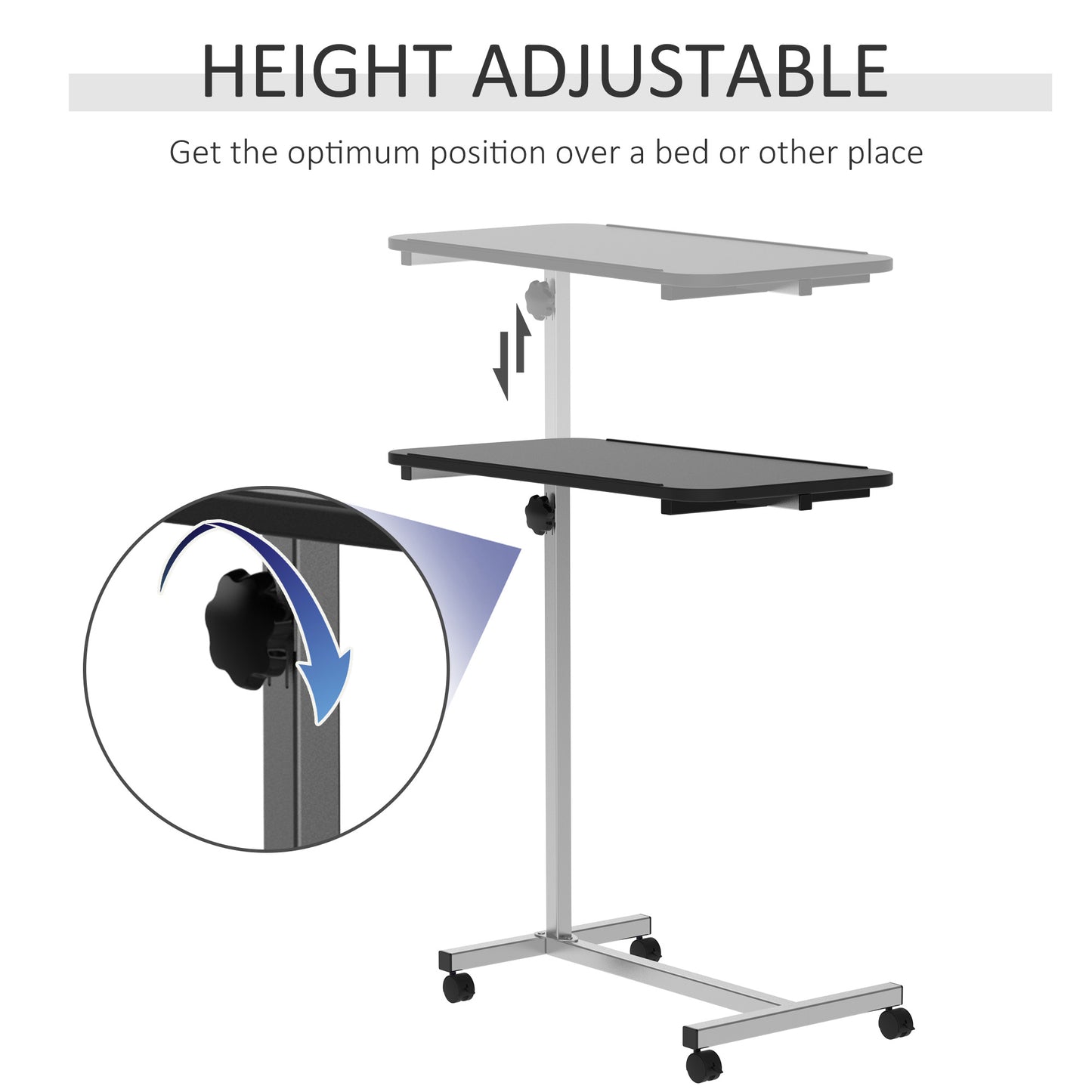 Height Adjustable Over Bed Table with Wheels, C Shaped Laptop Desk, Portable Hospital Bed Table for Living Room, Bedroom