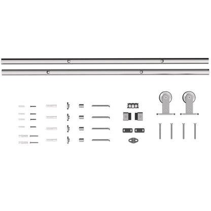 Sliding Door Hardware Kit Smooth Quiet 304 Stainless Steel for 200cm Track Sliver Tone