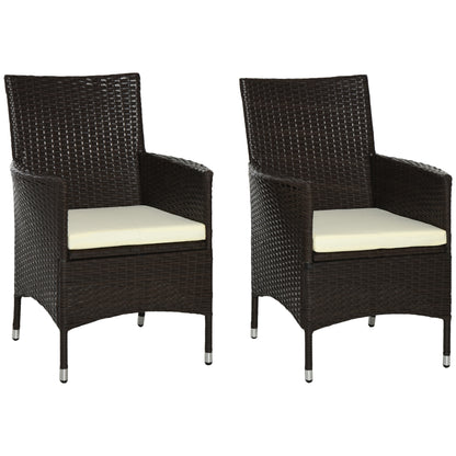 2 Pieces Outdoor PE Rattan Dining Chairs Set with Cushion, Garden Armchair with Armrests, High Backrest