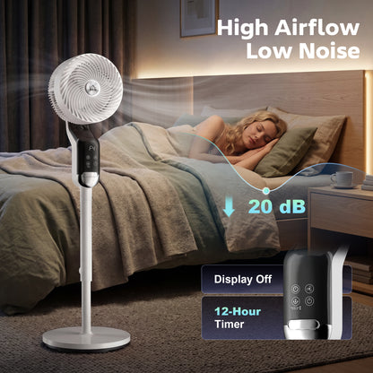 20 dB Silent Standing Fan, 41in Pedestal Fan with Remote, Oscillating, 8 Speeds, Adjustable Height, 12H Timer