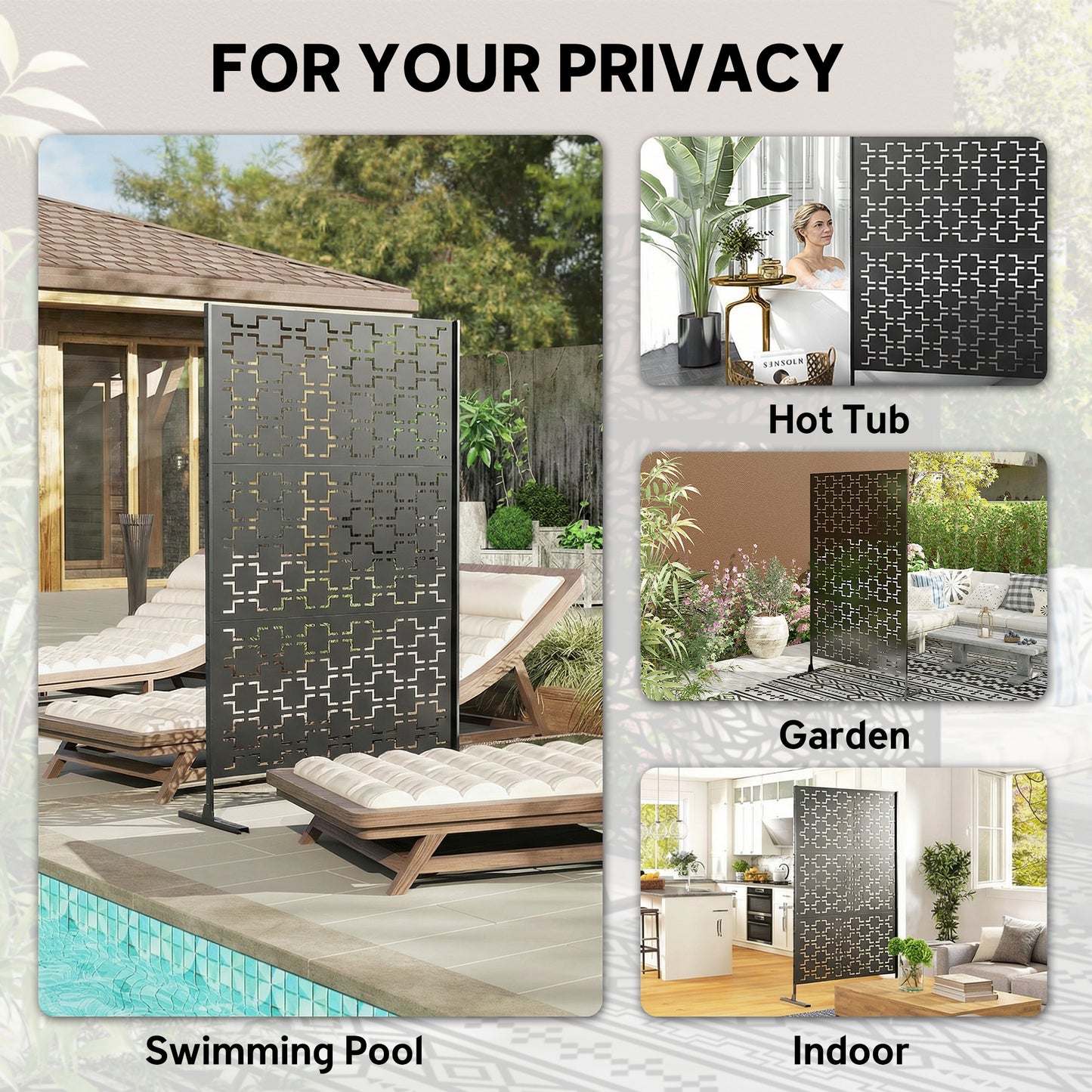 Metal Decorative Privacy Screen Outdoor Divider, Black Grid