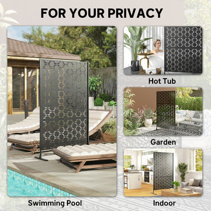 Metal Decorative Privacy Screen Outdoor Divider, Black Grid