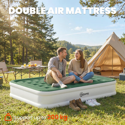 Inflatable Mattress, Double Air Bed with Built-in Electric Pump, 3 Mins Inflation, Flocked Surface, Dark Green