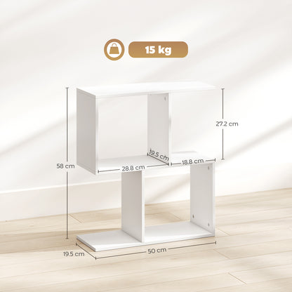 Side Table, Narrow End Table with Storage Shelves, S-Shaped, 3-Tier, 50W x 19.5D x 58H cm, White
