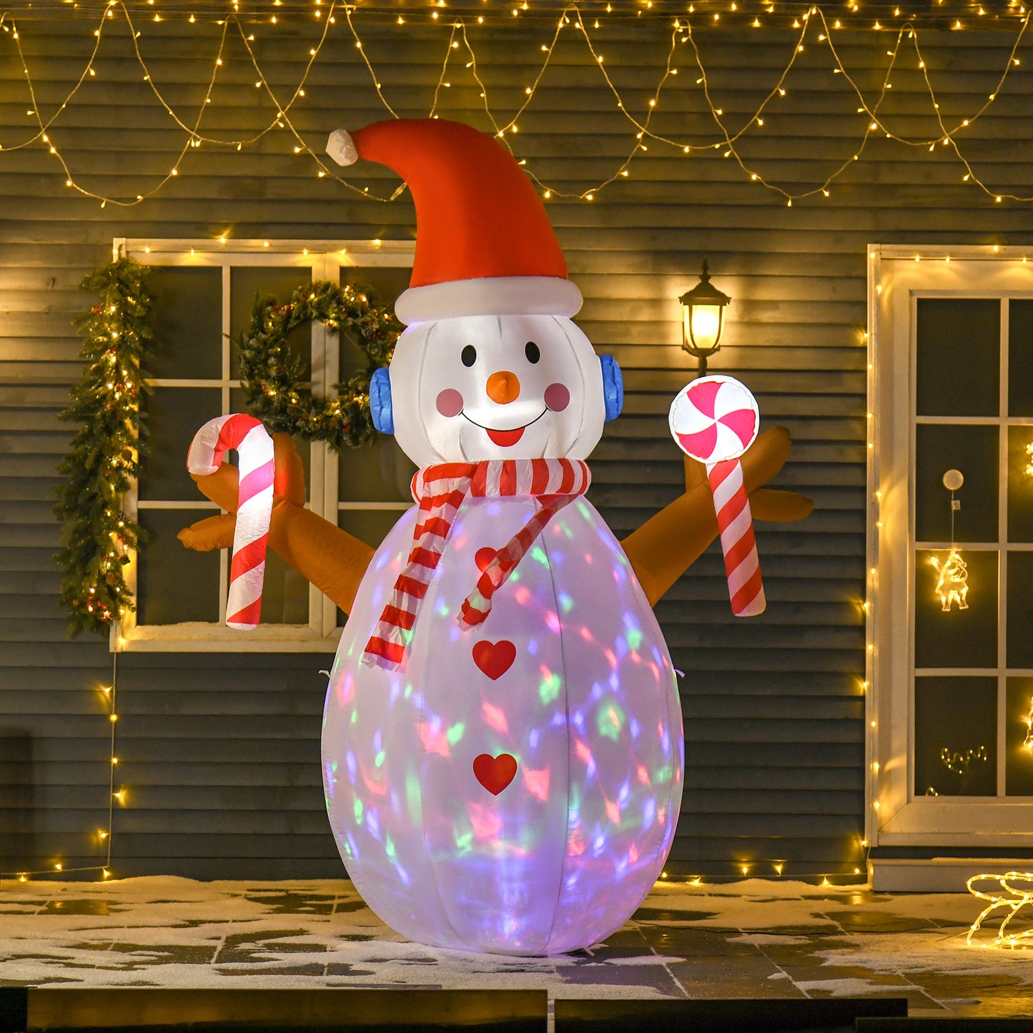 8ft Christmas Inflatable Snowman with Candy, Rotating Lighted for Home Indoor Outdoor Garden Lawn Decoration Party Prop