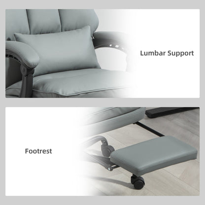 Faux Leather Reclining Office Chair, with Footrest - Grey