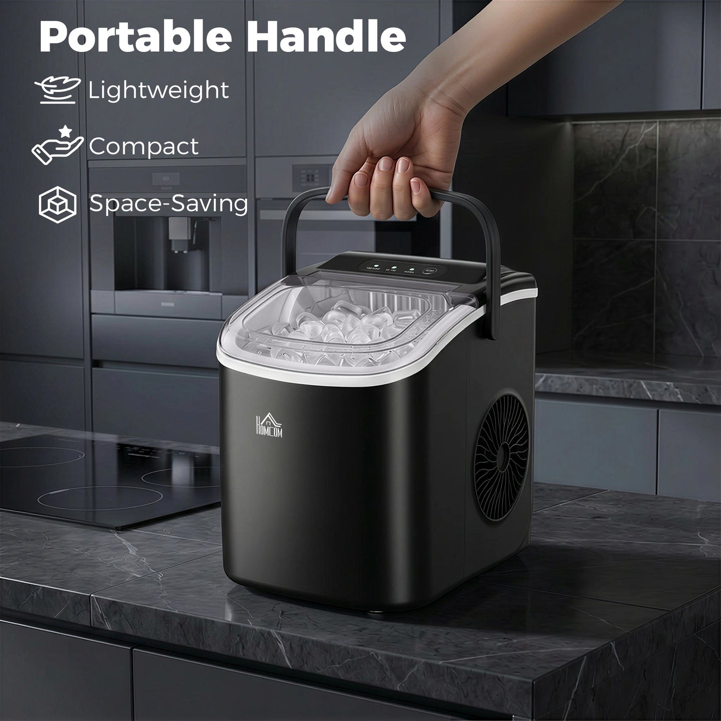 Ice Maker Machine Countertop, 12 KG in 24 H, 9 Cubes in 6 Mins, Portable Ice Cube Maker with Handle