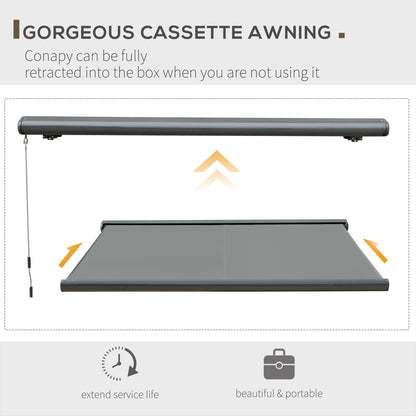 3.5 x 3m LED Light Full Cassette Case Electric Awning for Home Sun Shade with 40m Remote Controller, Grey