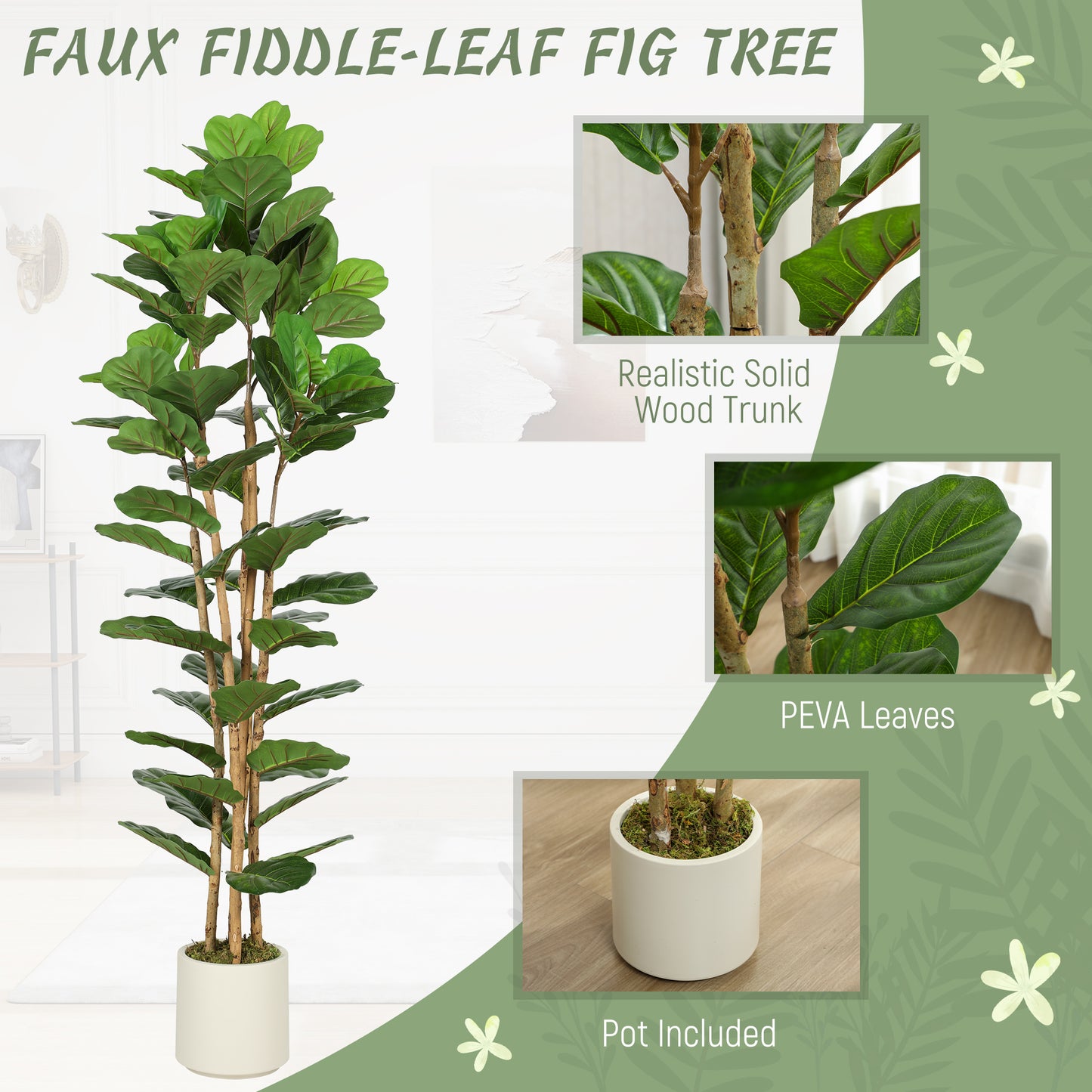 180cm Artificial Fiddle Leaf Fig Tree - Green