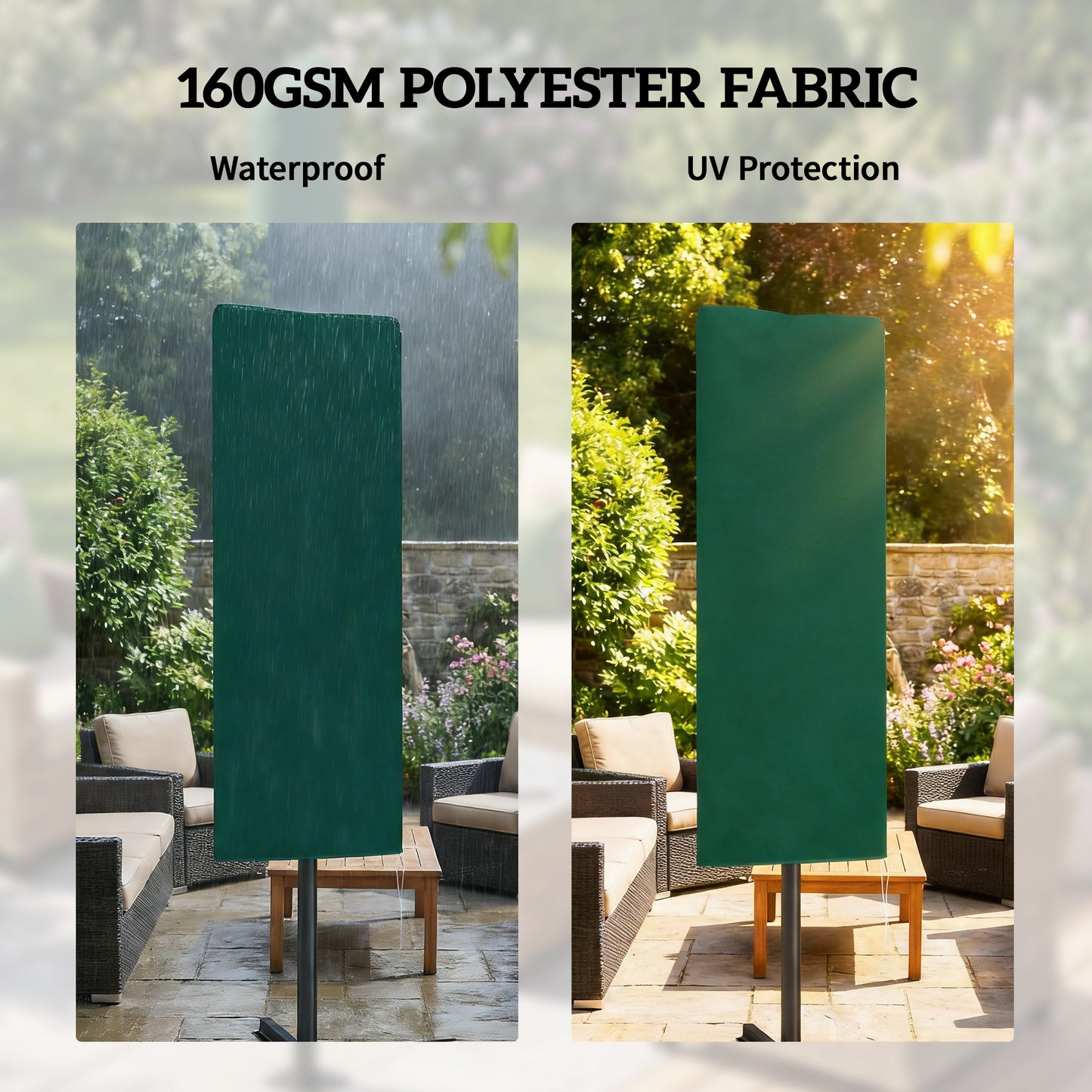 Garden Parasol Cover, Outdoor Patio Umbrella Protector Weatherproof Garden Patio for 2-4.6m Parasol, Dark Green