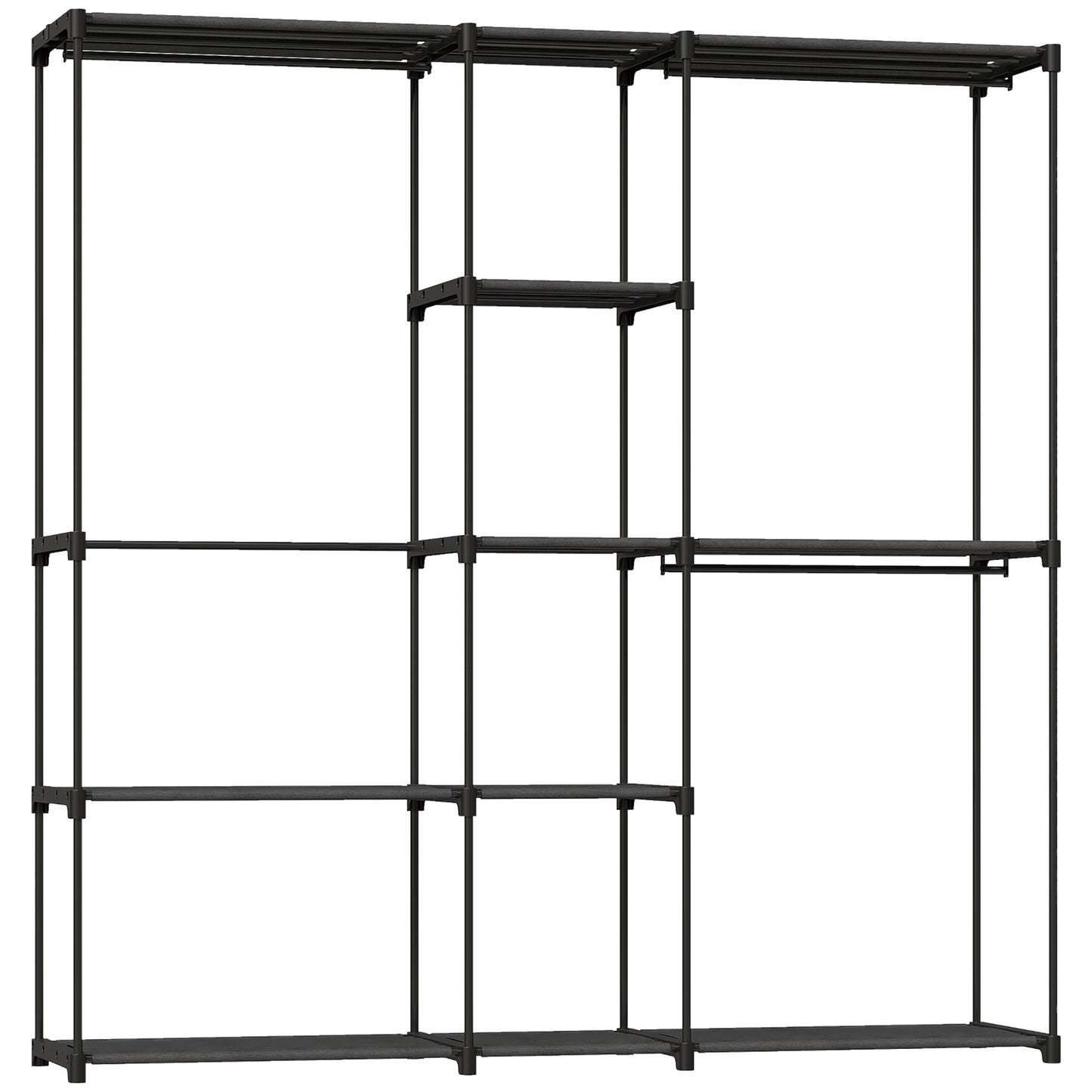 Portable Wardrobe, Open Clothes Wardrobe with 8 Shelves, 3 Hanging Rails, Black
