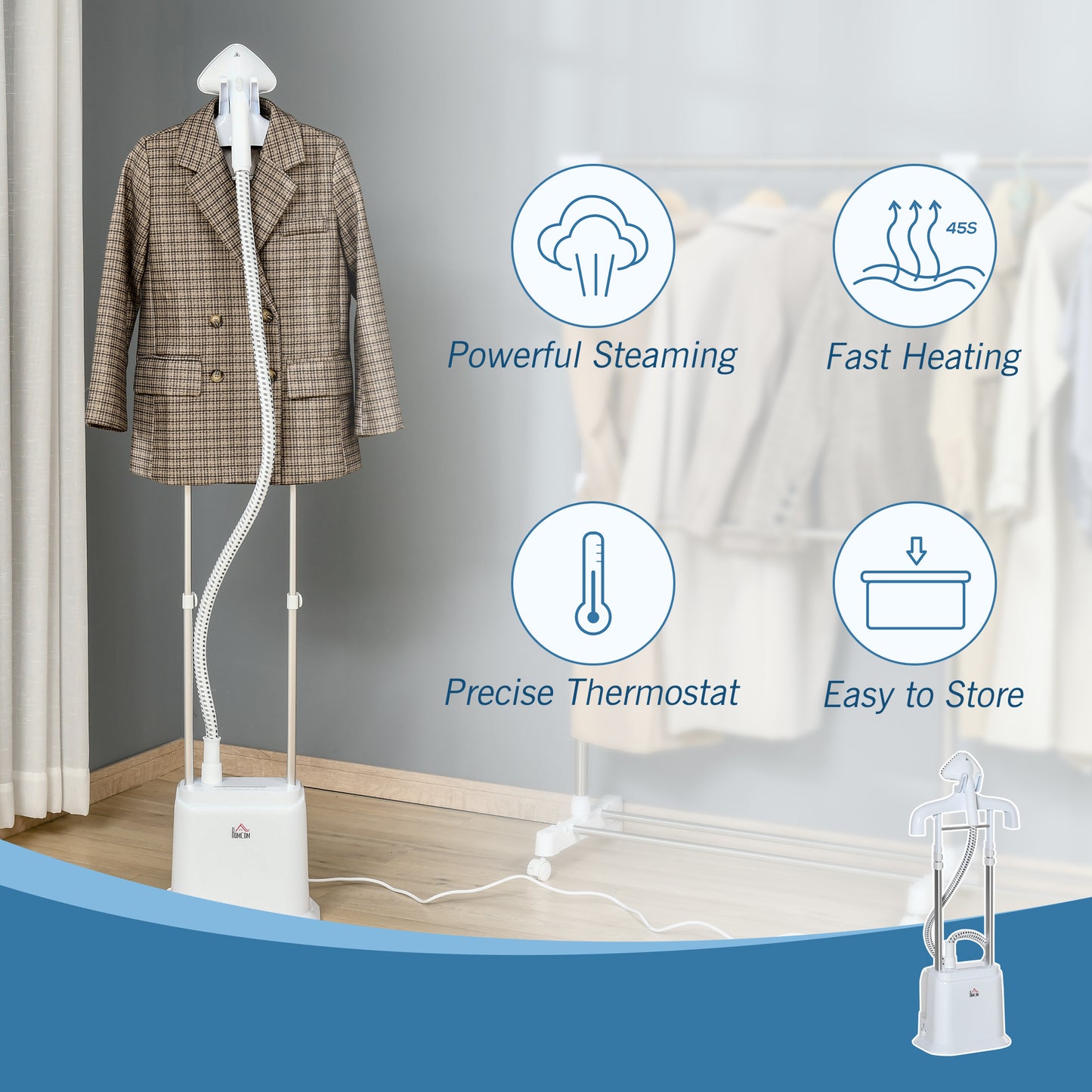 Upright Garment Clothes Steamer with 6 Steam Setting, 45s Fast Heat-up, 1.7L Water Tank and 35g/min steam flow