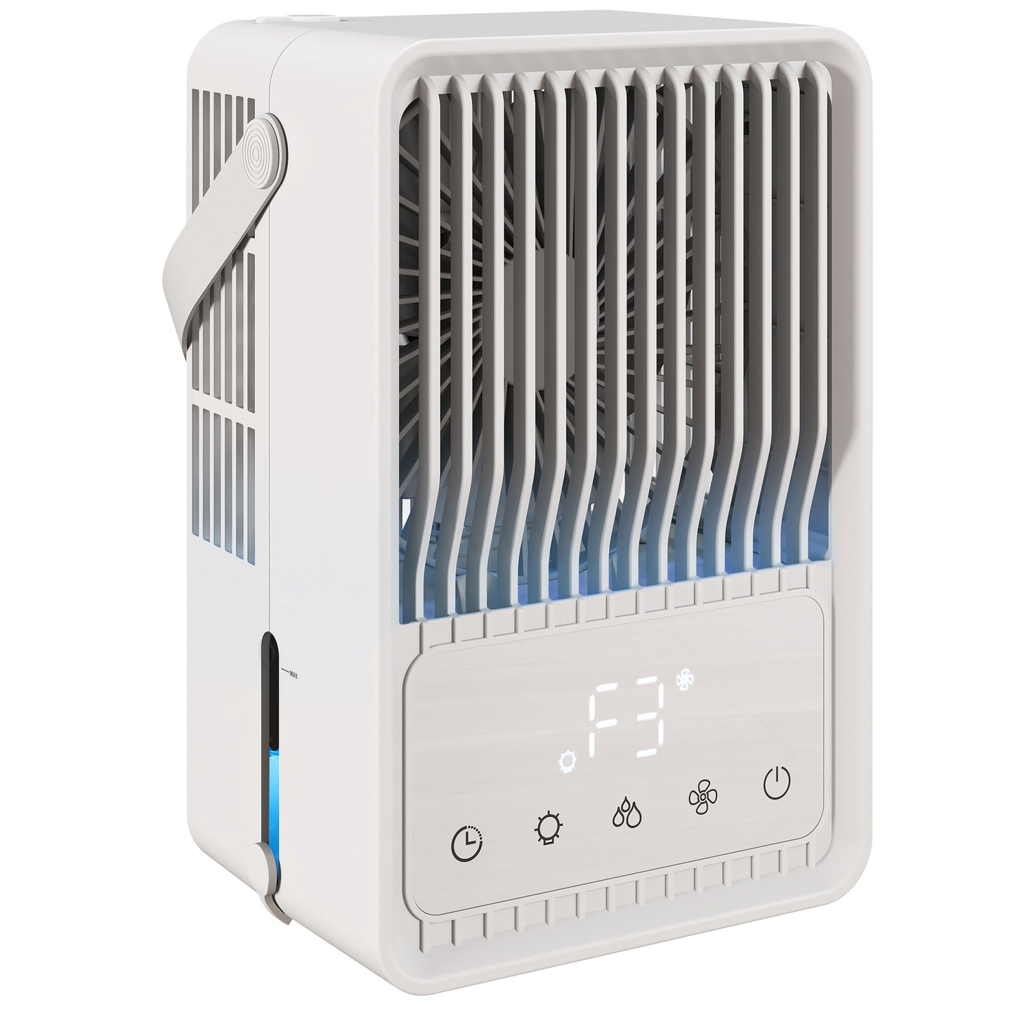 Portable Air Conditioner, 4-in-1 Mini Air Cooler with 3 Wind Speed, 2 Mist Mode, 7 Colour RGB Light, White