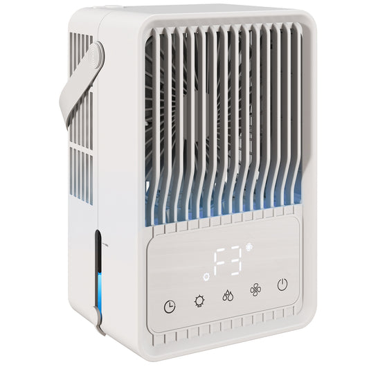 Portable Air Conditioner, 4-in-1 Mini Air Cooler with 3 Wind Speed, 2 Mist Mode, 7 Colour RGB Light, White