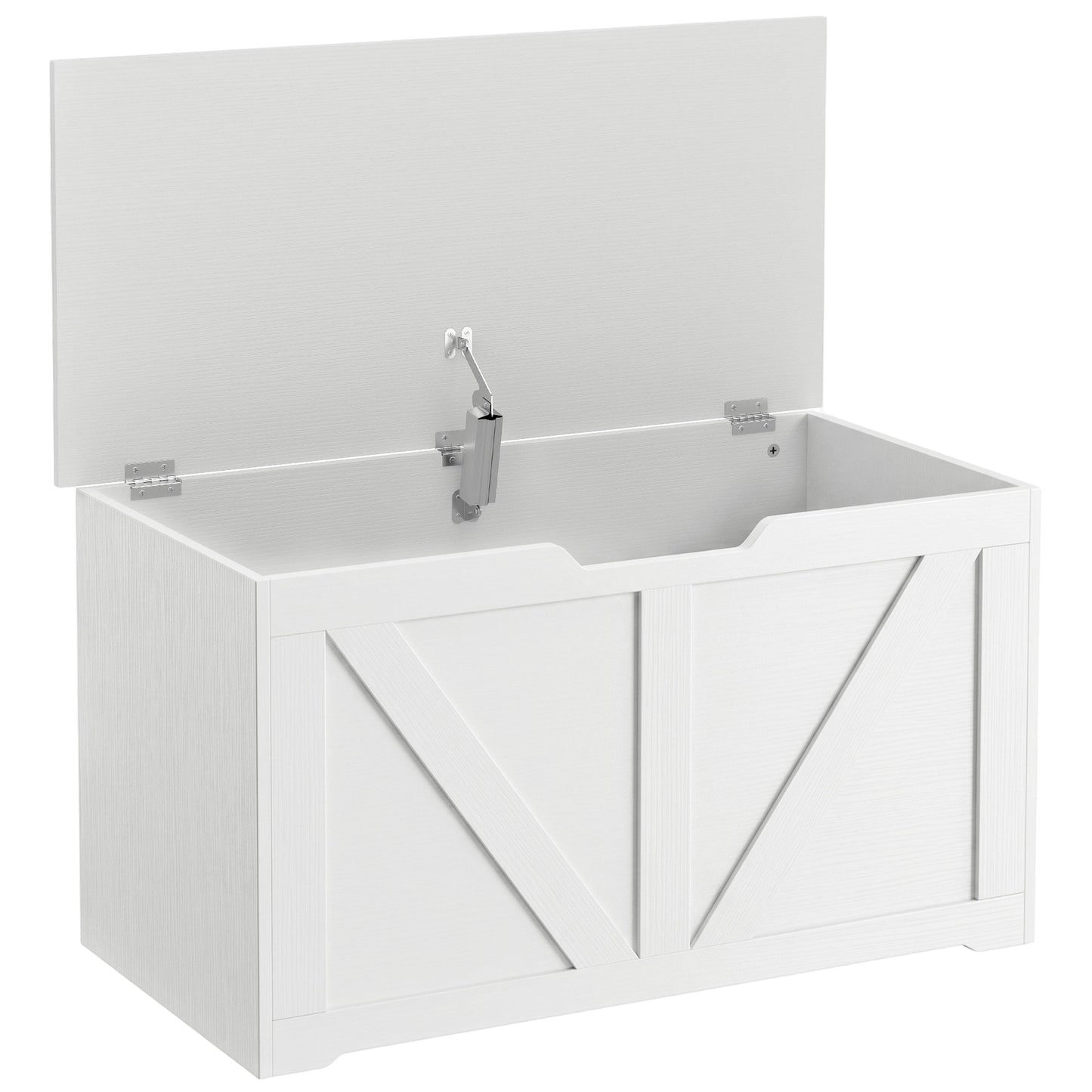 100L Home Storage Box, with Safety Hinge - White Wood-Effect