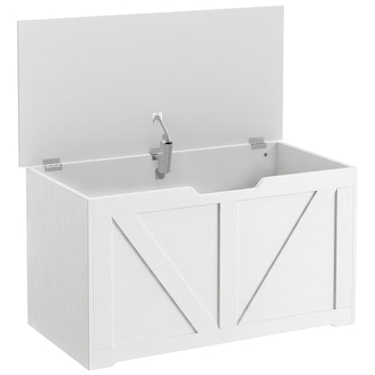 100L Home Storage Box, with Safety Hinge - White Wood-Effect