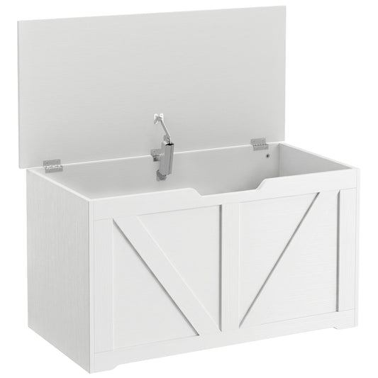 100L Home Storage Box, with Safety Hinge - White Wood-Effect
