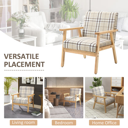 Modern One Seater Sofa for Living Room, Linen Fabric Small Couch with Rubber Wood Frame, Armrests, Lattice Pattern