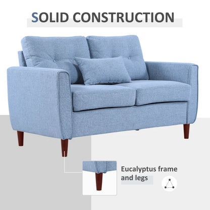 2 Seat Loveseat Double Sofa, Tufted Design and Wooden Legs for Living Room, Dining Room, Office - Blue