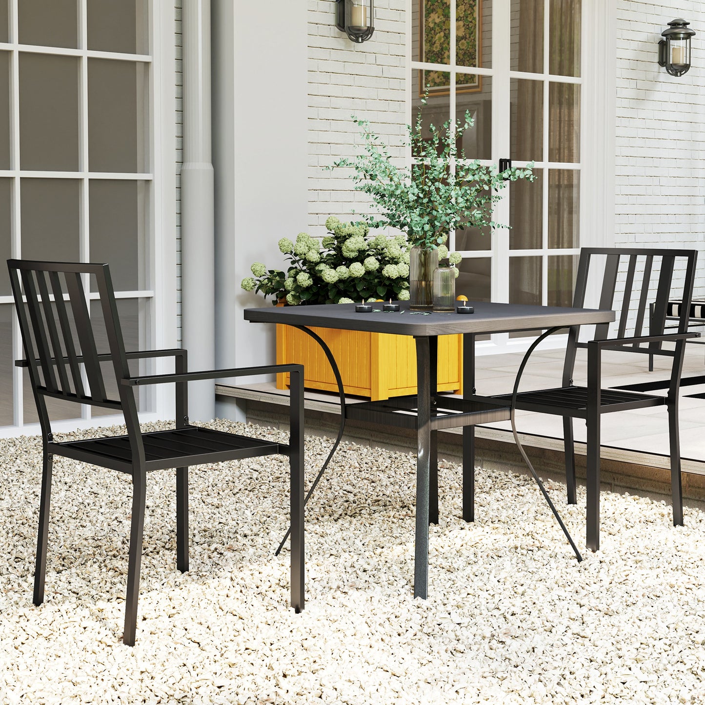 Set of Two Minimal Metal Garden Chairs - Black