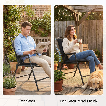 Outdoor Seat Cushions Set of 2 with Ties, Waterproof Garden Seat Pads, Black