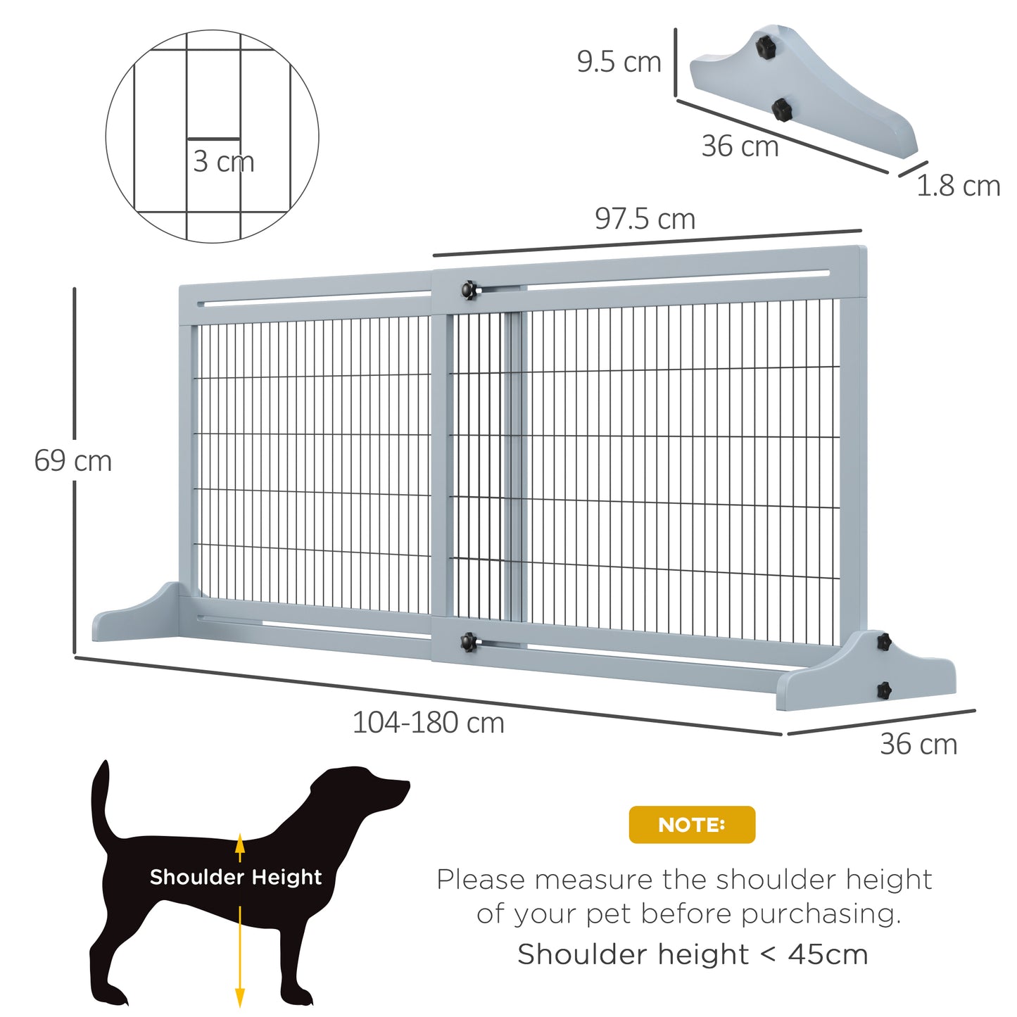 Freestanding Dog Gate, Foldable Pet Fence, Indoor Wood Barrier, Stair Gate with Support Feet, for Doorway, Hallway