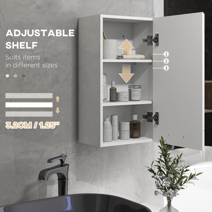 Bathroom Wall Cabinet, High Gloss Bathroom Storage Cabinet with Soft-Close Door, 3 Shelves, Adjustable Shelf, White