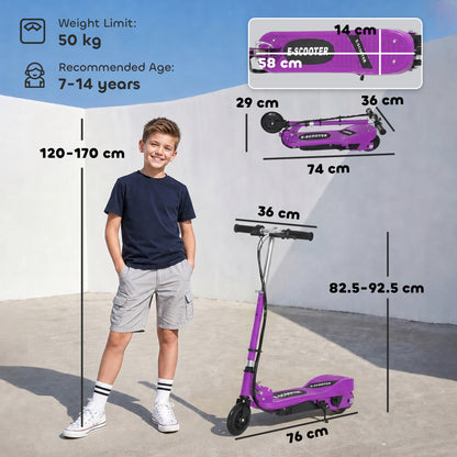 Foldable Electric Kids Scooter, Ride-on for Ages 7-14 Years, Purple