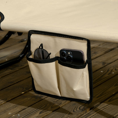 2 Piece Folding Sun Loungers with Canopy, Adjustable Recliner Garden Chairs with Side Pocket