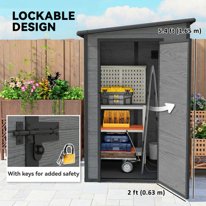4'x5' Garden Storage Shed, Lean to Shed, Lockable Garden Shed with Window, Vent and Plastic Roof, Wood-Effect