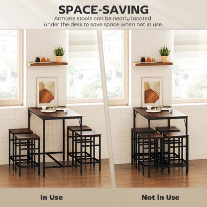 5-Piece Breakfast Bar Table and Stools Set, Kitchen Bar Table Set with High Table and 4 Stools